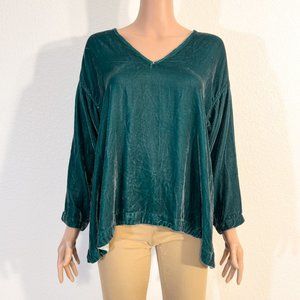 Silk Blend Velvet Tunic | Teal-Green Deep V-Neck | CP Shades | Size Sm